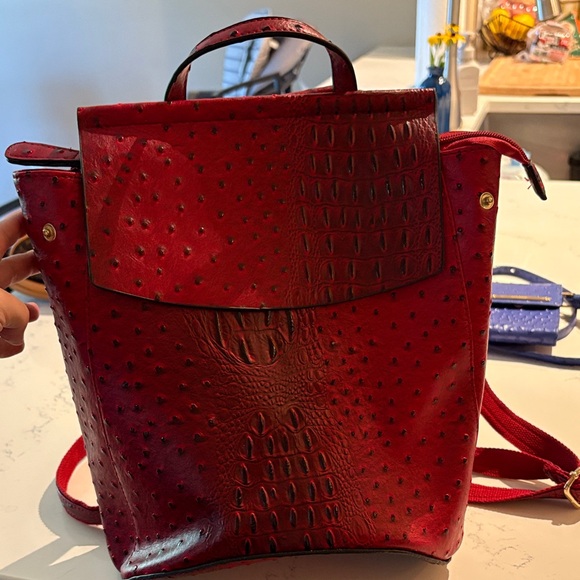 Handbags - Chic Red Textured Backpack